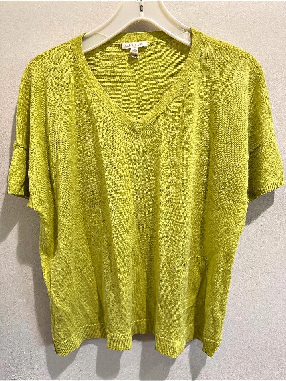 Eileen Fisher Organic Linen V-Neck Short Sleeve Pocket Top Pocket Top Medium